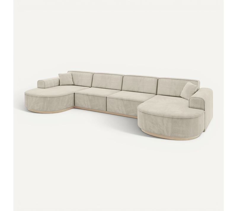 Canapé D'angle Mari-u2-v1 388x171x83 Panoramique En Velours - Beige