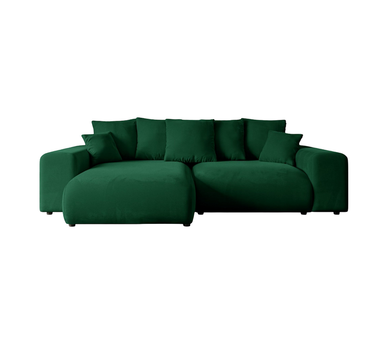 Canapé D'angle Convertible Eskar-l 266x176x84 Angle Gauche En Velours - Vert Foncé
