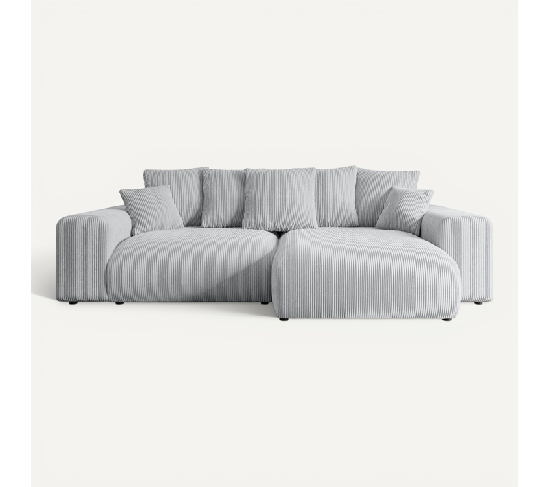 Canapé D'angle Convertible Eskar-l 266x176x84 Angle Droit En Tissu - Gris Clair