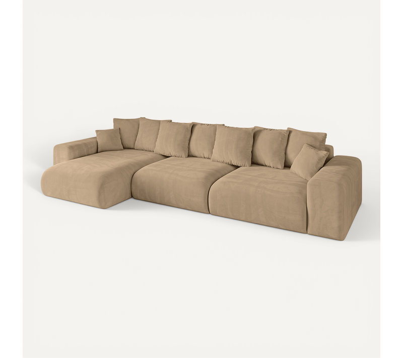 Canapé D'angle Convertible Eskar-l2 364x176x72 Angle Gauche En Velours - Beige