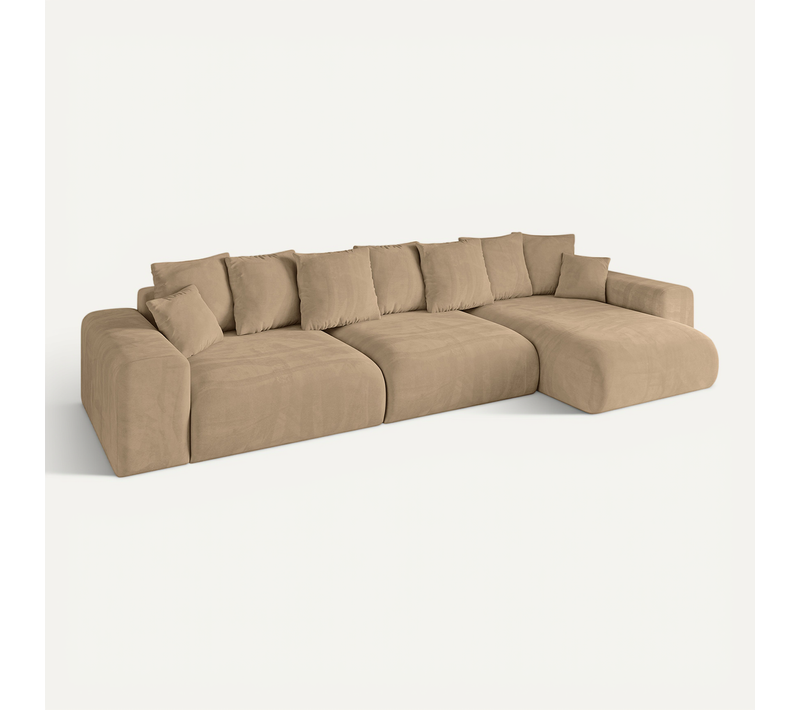 Canapé D'angle Convertible Eskar-l2 364x176x72 Angle Droit En Velours - Beige