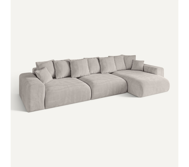 Canapé D'angle Convertible Eskar-l2 364x176x72 Angle Droit En Velours - Gris Clair