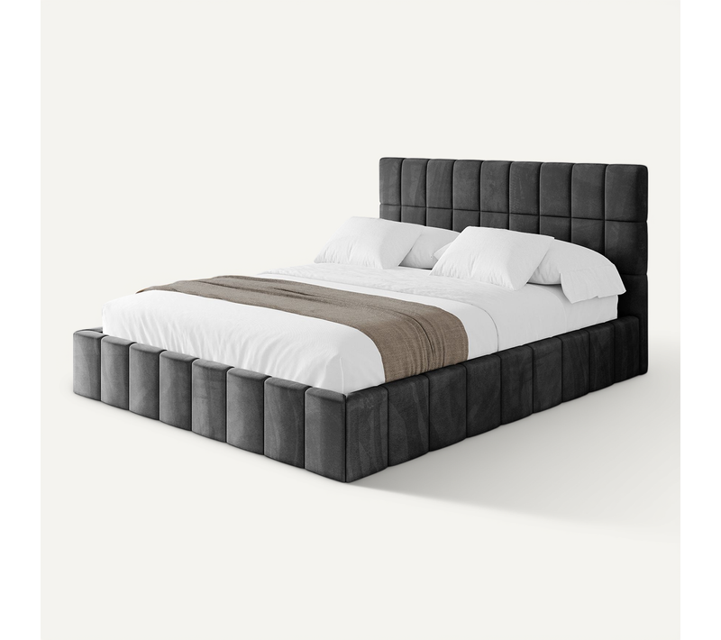 Lit Tapissé Avec Un Coffre De Rangement - Amea 180x200 Noir