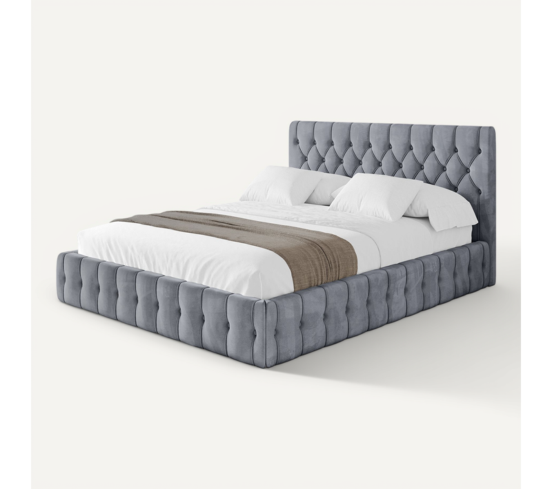 Lit Tapissé Avec Un Coffre De Rangement - Laro 120x200 Gris