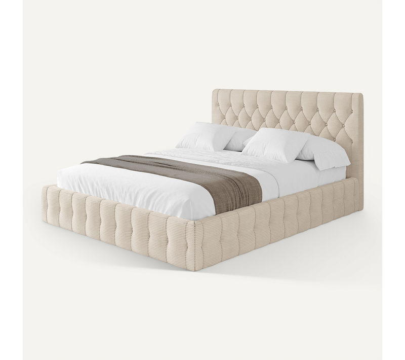 Lit Tapissé Avec Un Coffre De Rangement - Laro 140x200 Beige
