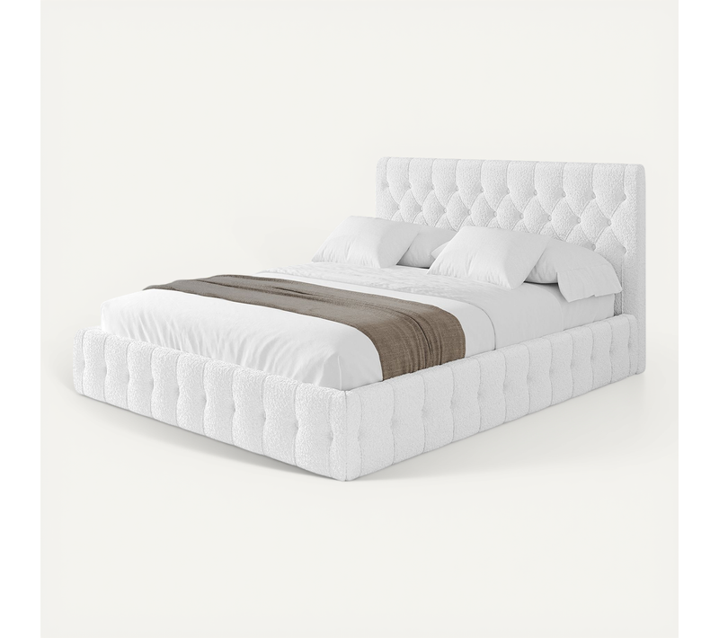 Lit Tapissé Avec Un Coffre De Rangement - Laro 200x200 Blanc