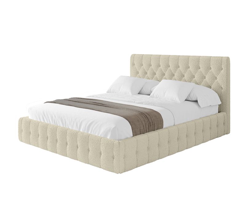 Lit Tapissé Avec Un Coffre De Rangement - Laro 160x200 Beige