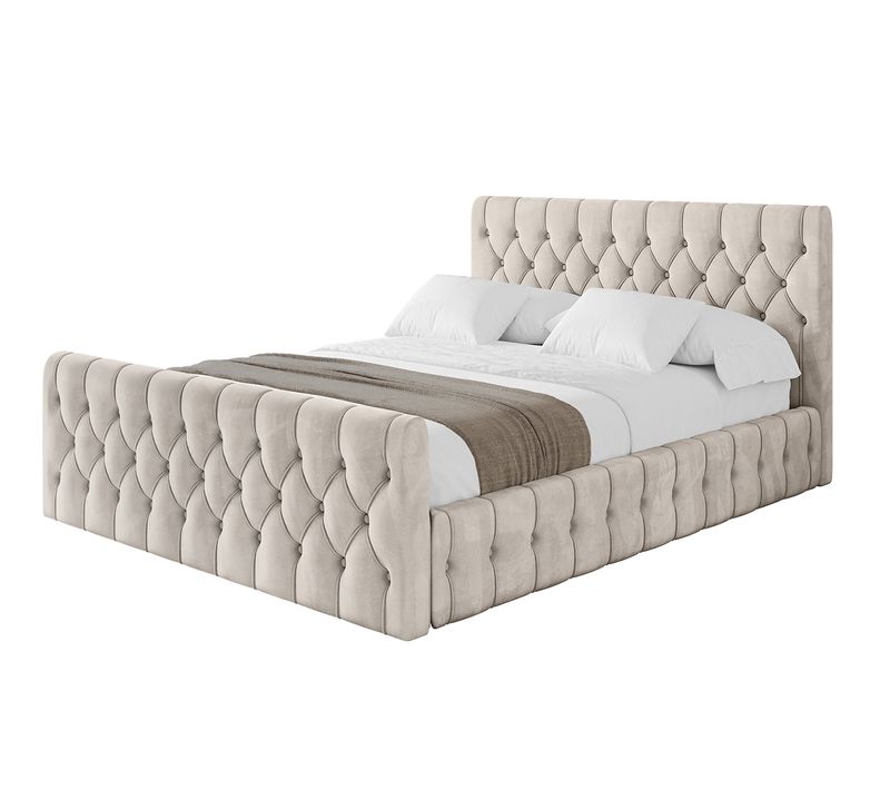 Lit Tapissé Avec Un Coffre De Rangement - Laro-z 160x200 Beige