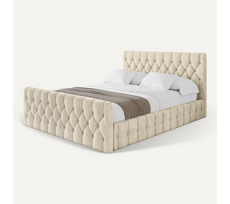 Lit Tapissé Avec Un Coffre De Rangement - Laro-z 160x200 Beige