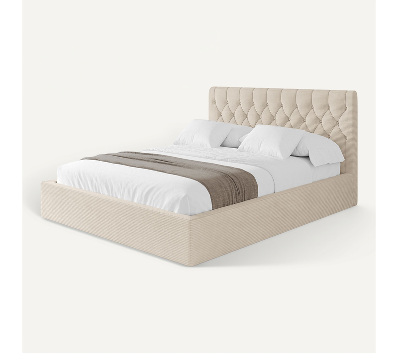 Lit Tapissé Avec Un Coffre De Rangement - Reno 160x200 Beige
