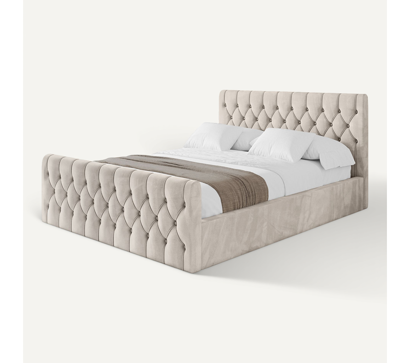 Lit Tapissé Avec Un Coffre De Rangement - Reno-z 160x200 Beige