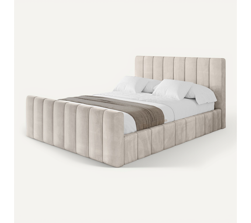 Lit Tapissé Avec Un Coffre De Rangement - Fino-z 160x200 Beige