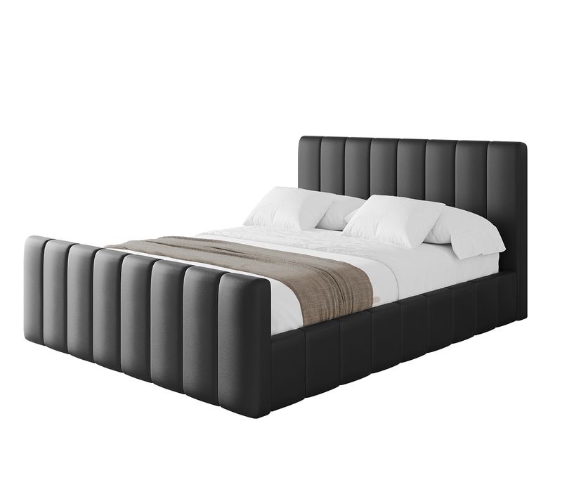 Lit Tapissé Avec Un Coffre De Rangement - Fino-z 160x200 Noir