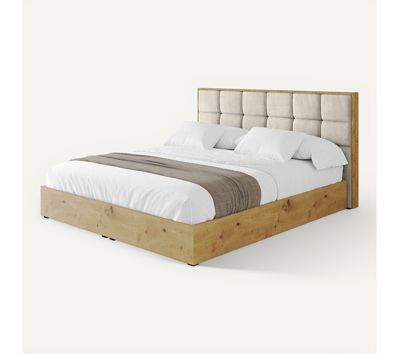 Lit Tapissé Avec Un Coffre De Rangement - Enzo2 180x200 Beige