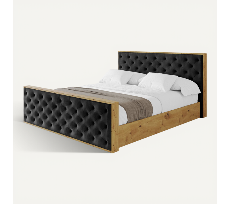 Lit Tapissé Avec Un Coffre De Rangement - Enzo3-z 160x200 Noir