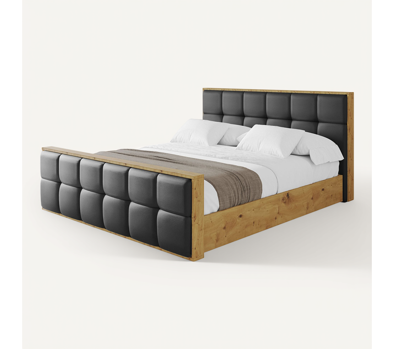 Lit Tapissé Avec Un Coffre De Rangement Tissu Imitation Cuir - Enzo7-z 160x200 Noir