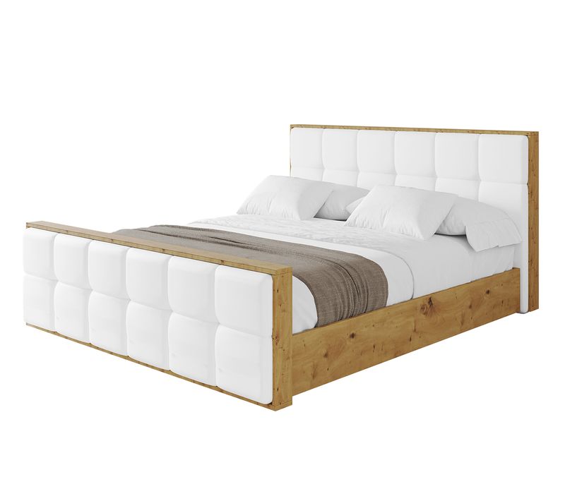 Lit Tapissé Avec Un Coffre De Rangement Tissu Imitation Cuir - Enzo7-z 180x200 Blanc