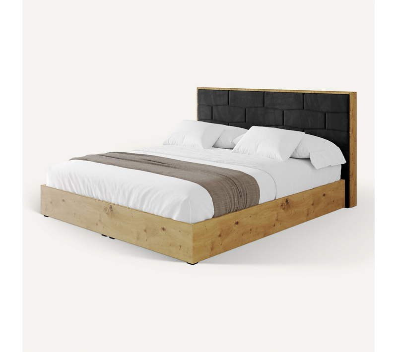 Lit Tapissé Avec Un Coffre De Rangement Tissu Pet-friendly - Enzo8 160x200 Noir