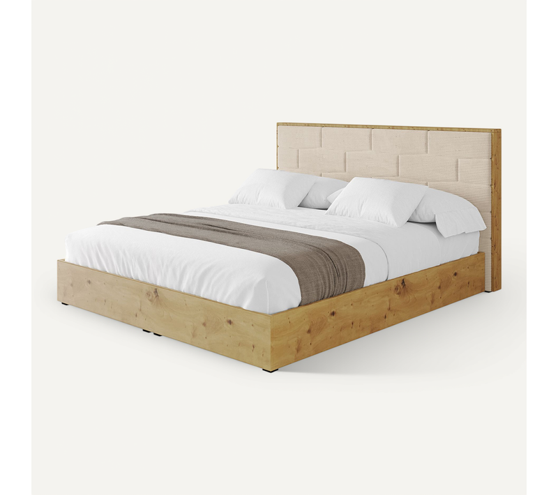 Lit Tapissé Avec Un Coffre De Rangement Tissu Velours - Enzo8 160x200 Beige