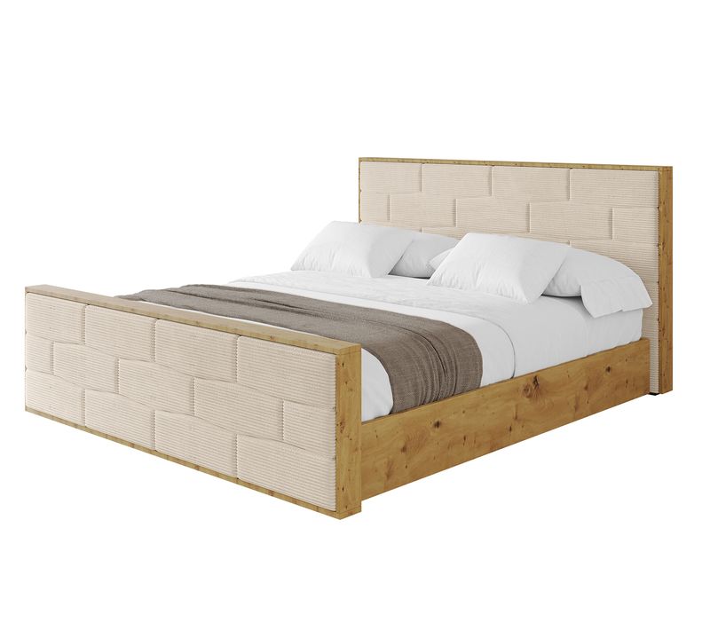 Lit Tapissé Avec Un Coffre De Rangement Tissu Velours - Enzo8-z 160x200 Beige