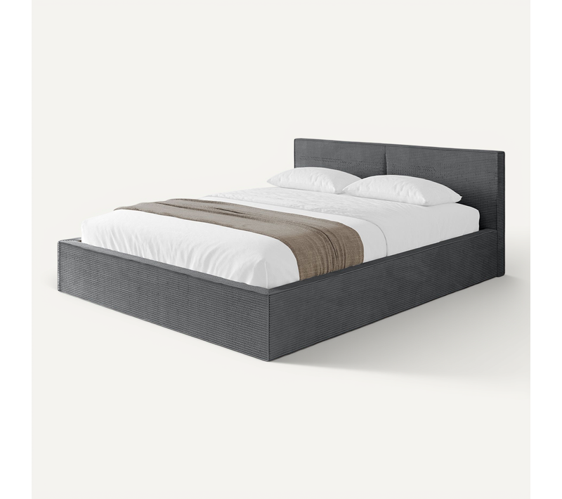 Lit Tapissé Avec Tête De Lit Tissu Velours - Emmi-v1 140x200cm Gris