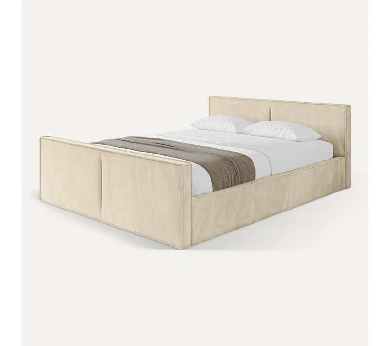 Lit Tapissé Avec Tête De Lit Tissu Imperméable - Emmi-z-v1 Beige 120x200 Cm
