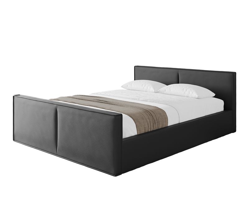 Lit Tapissé Avec Tête De Lit Tissu Imitation Cuir - Emmi-z-v1 Noir 160x200