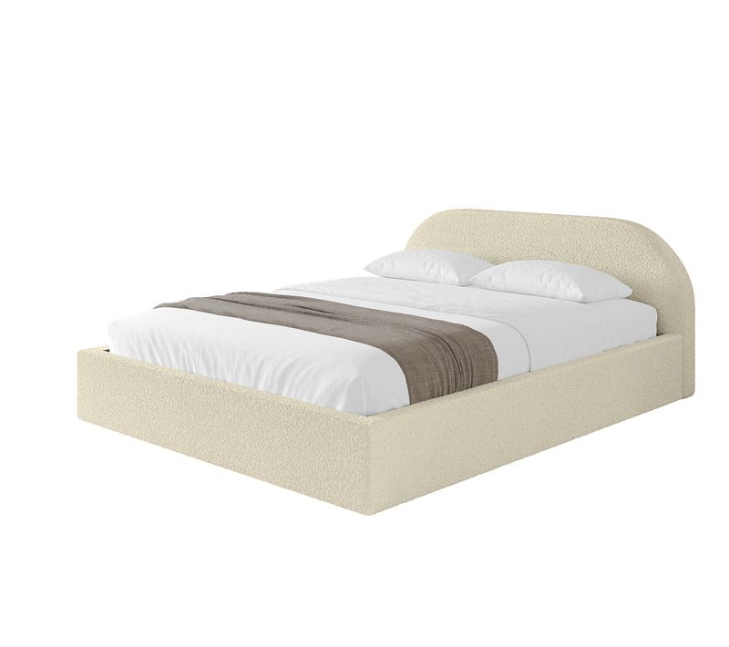 Lit Tapissé Avec Tête De Lit Tissu Bouclé - Tivon-v1 160x200cm Beige