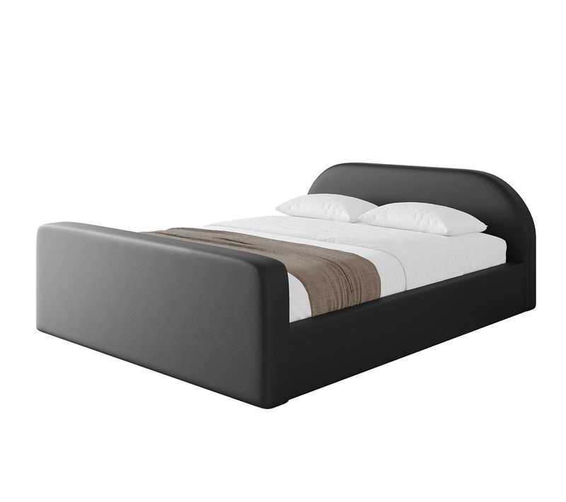 Lit Tapissé Avec Tête De Lit Tissu Imitation Cuir - Tivon-z-v1 Noir 120x200