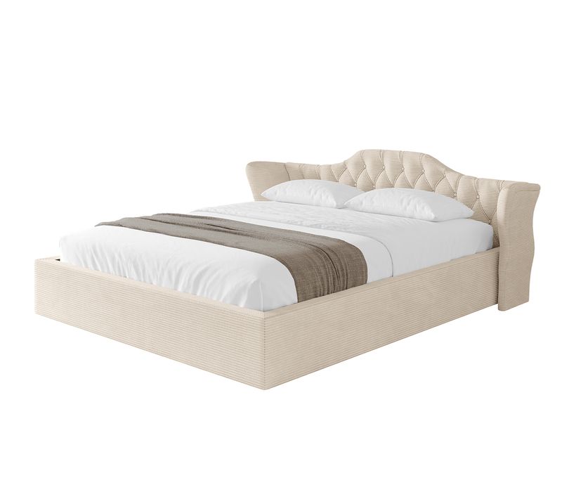 Lit Tapissé Avec Tête De Lit Tissu Velours - Zora-v1 120x200cm Beige