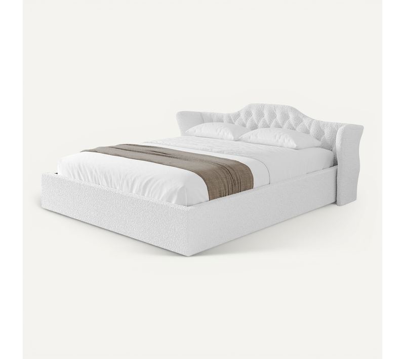 Lit Tapissé Avec Tête De Lit Tissu Bouclé - Zora-v1 160x200cm Blanc