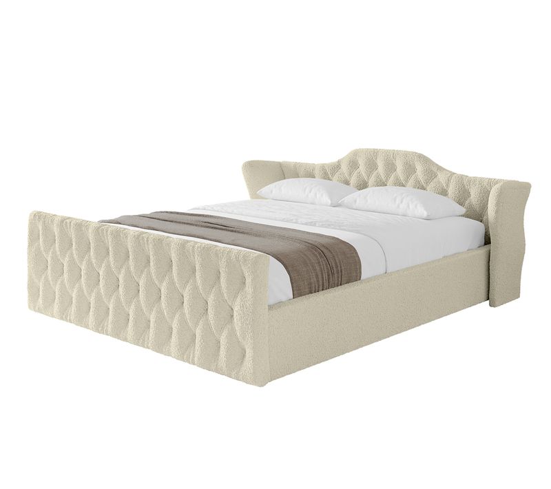 Lit Tapissé Avec Tête De Lit Tissu Bouclé - Zora-z-v1 Beige 140x200