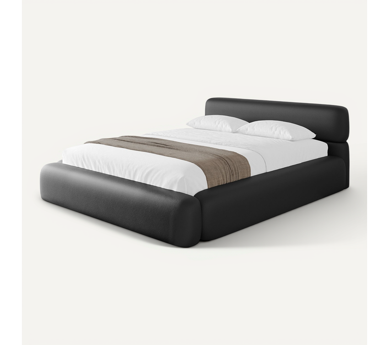 Lit Tapissé Avec Tête De Lit Tissu Imitation Cuir - Enora-v1 160x200cm Noir