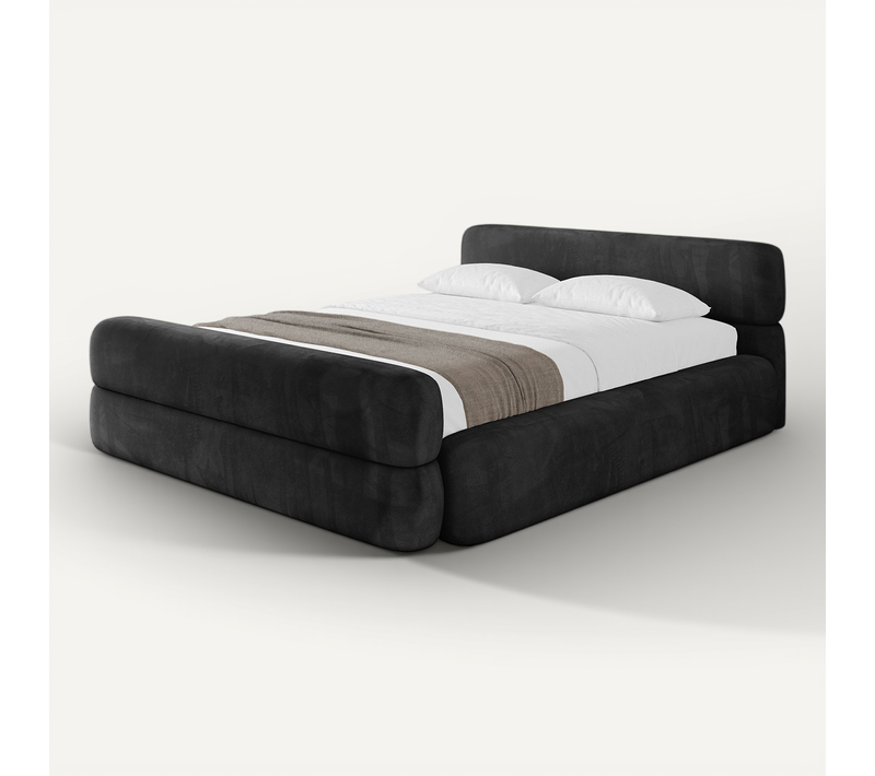 Lit Tapissé Avec Tête De Lit Tissu Pet-friendly - Enora-z-v1 Noir 160x200