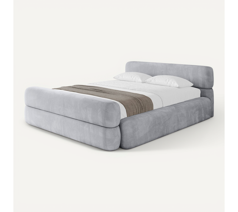 Lit Tapissé Avec Un Coffre De Rangement Imperméable - Enora-z-v1 180x200 Gris Clair