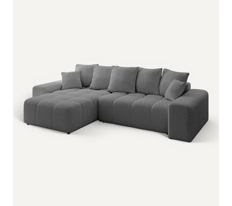 Canapé D'angle Convertible Enil-l 297x189x68 Angle Gauche En Bouclette - Gris