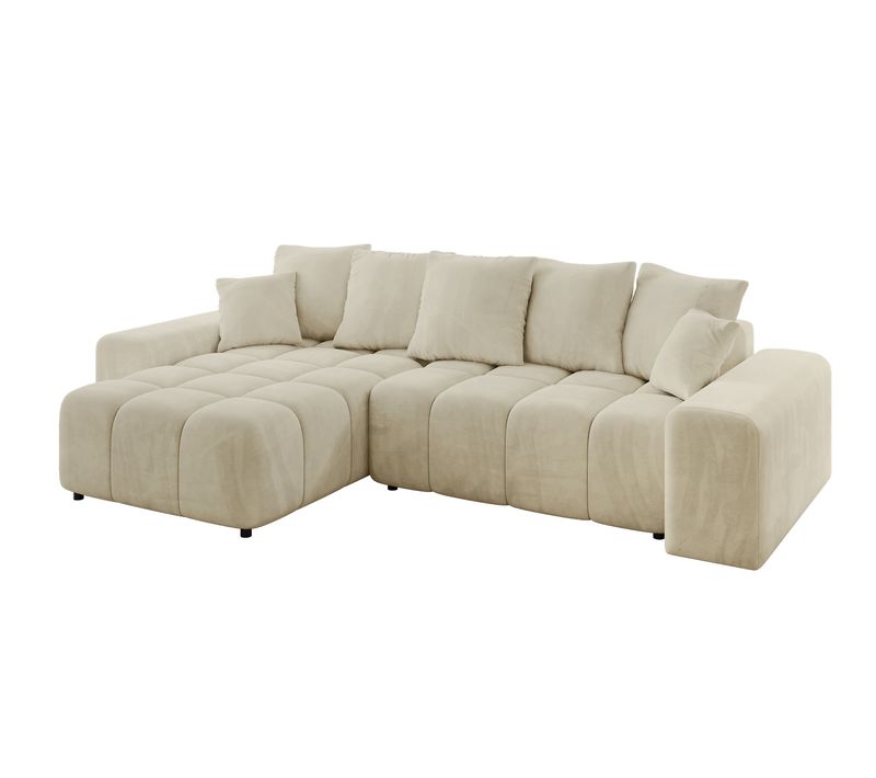 Canapé D'angle Convertible Enil-l 297x189x68 Angle Gauche En Velours - Beige
