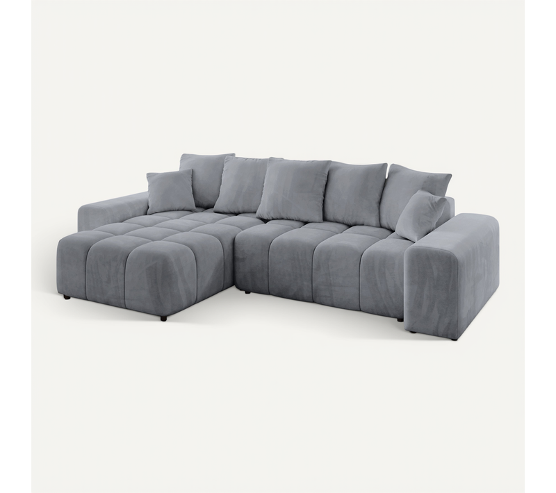 Canapé D'angle Convertible Enil-l 297x189x68 Angle Gauche En Velours - Gris Clair