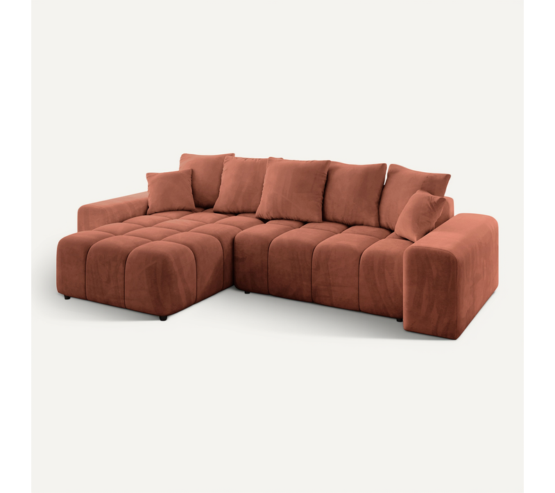 Canapé D'angle Convertible Enil-l 297x189x68 Angle Gauche En Velours - Apricot