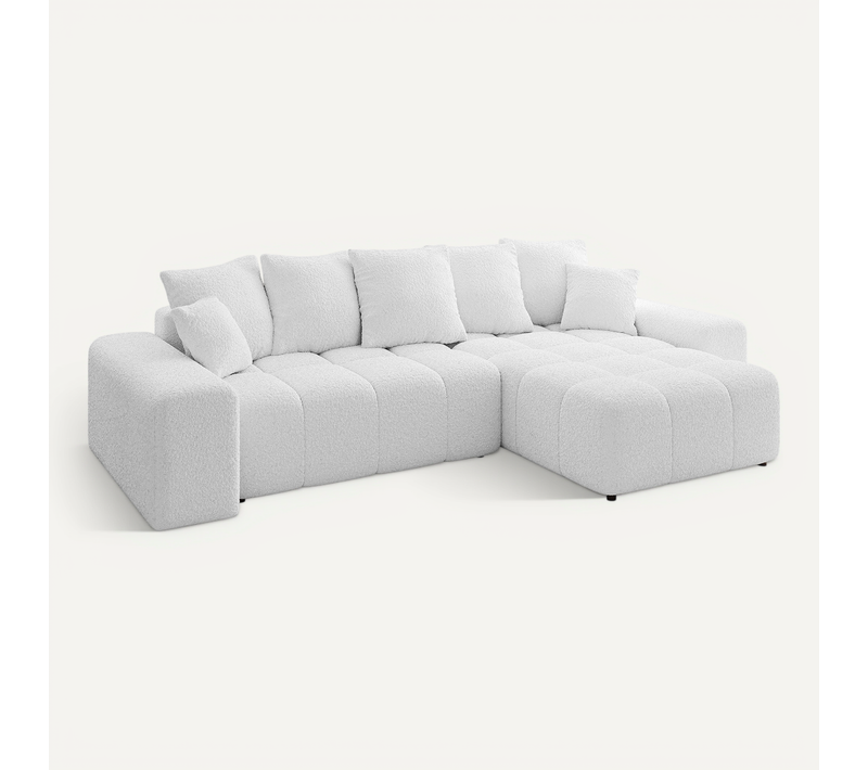 Canapé D'angle Convertible Enil-l 297x189x68 Angle Droit En Bouclette - Blanc