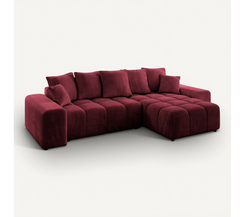 Canapé D'angle Convertible Enil-l 297x189x68 Angle Droit En Velours - Rouge Bordeaux