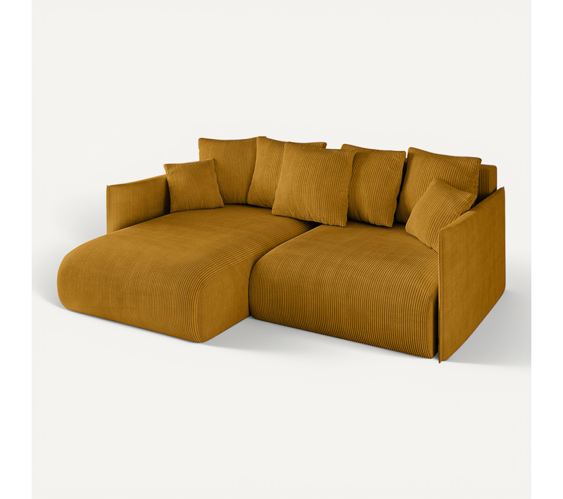 Canapé D'angle Convertible Onesk-l 216x177x72 Angle Gauche En Tissu - Jaune Moutarde