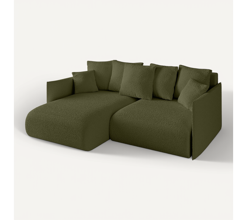 Canapé D'angle Convertible Onesk-l 216x177x72 Angle Gauche En Bouclette - Vert