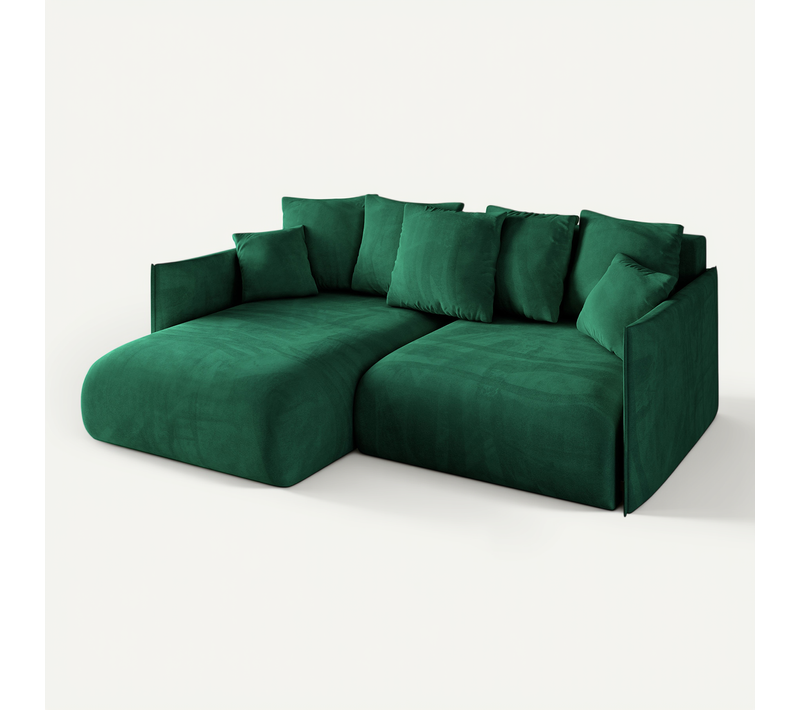 Canapé D'angle Convertible Onesk-l 216x177x72 Angle Gauche En Velours - Vert