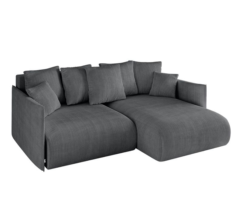 Canapé D'angle Convertible Onesk-l 216x177x72  Angle Droit En Tissu - Gris Foncé