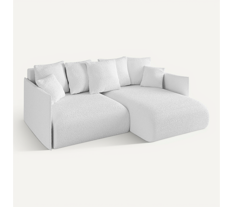 Canapé D'angle Convertible Onesk-l 216x177x72 Angle Droit En Bouclette - Blanc