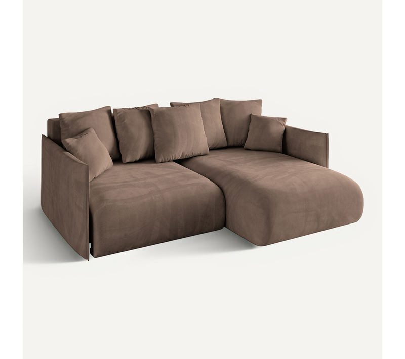 Canapé D'angle Convertible Onesk-l 216x177x72 Angle Droit En Velours - Marron