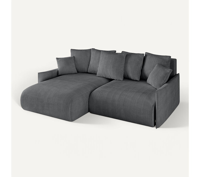 Canapé D'angle Convertible Onesk-l-v1 216x177x72 Angle Gauche En Tissu - Gris Foncé