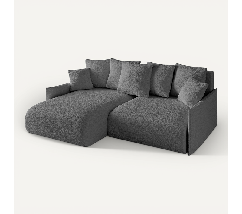 Canapé D'angle Convertible Onesk-l-v1 216x177x72 Angle Gauche En Bouclette - Gris