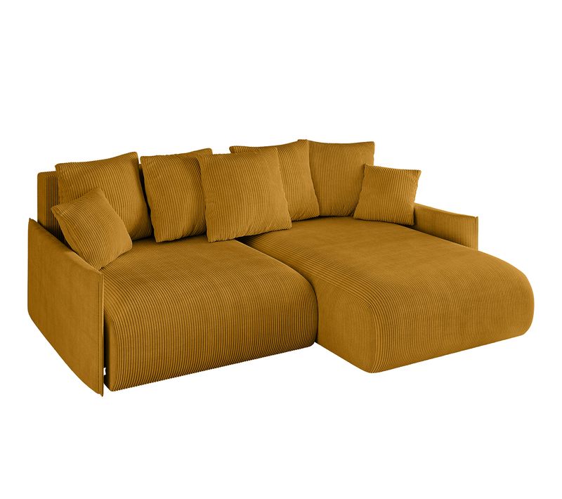 Canapé D'angle Convertible Onesk-l-v1 216x177x72 Angle Droit En Tissu - Jaune Moutarde